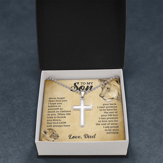 To My Son This Old Lion Cross Necklace Gift Set