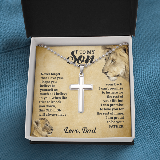 To My Son This Old Lion Cross Necklace Gift Set