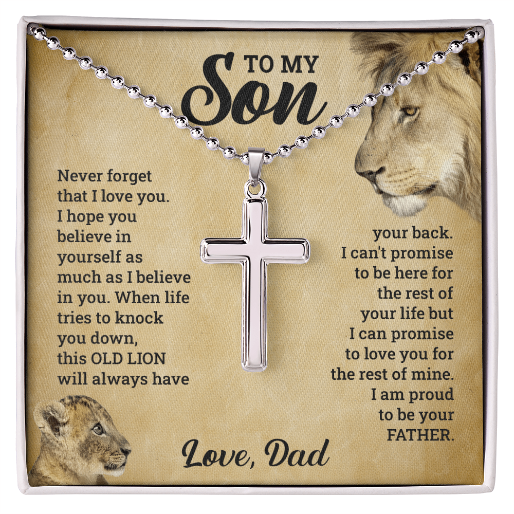 To My Son This Old Lion Cross Necklace Gift Set