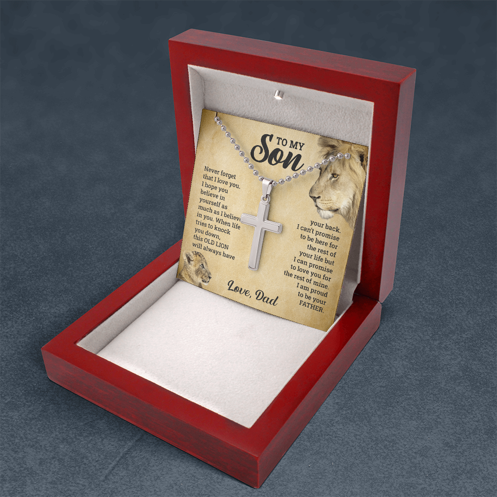 To My Son This Old Lion Cross Necklace Gift Set