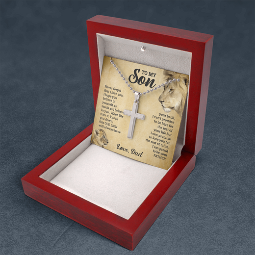 To My Son This Old Lion Cross Necklace Gift Set