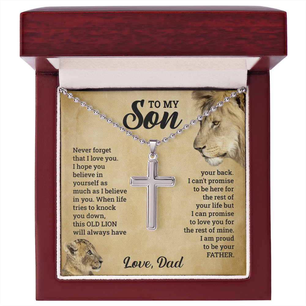 To My Son This Old Lion Cross Necklace Gift Set