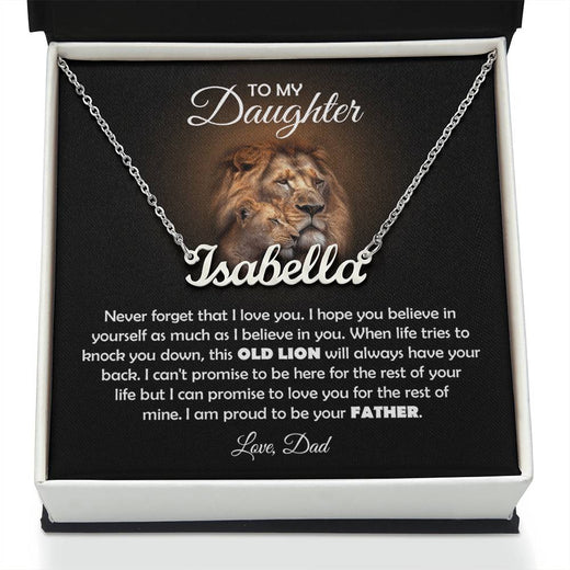 To My Daughter Old Lion Name Necklace Gift Set