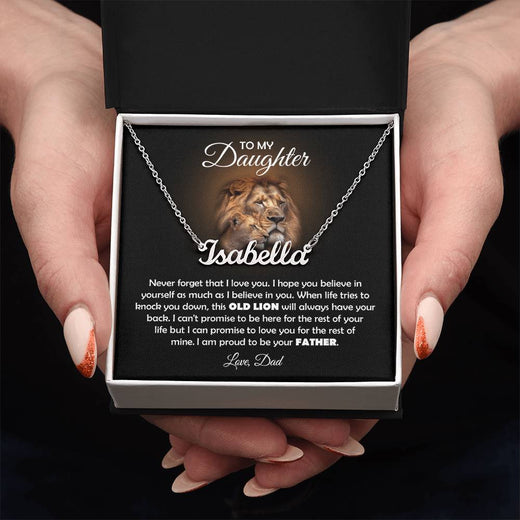 To My Daughter Old Lion Name Necklace Gift Set