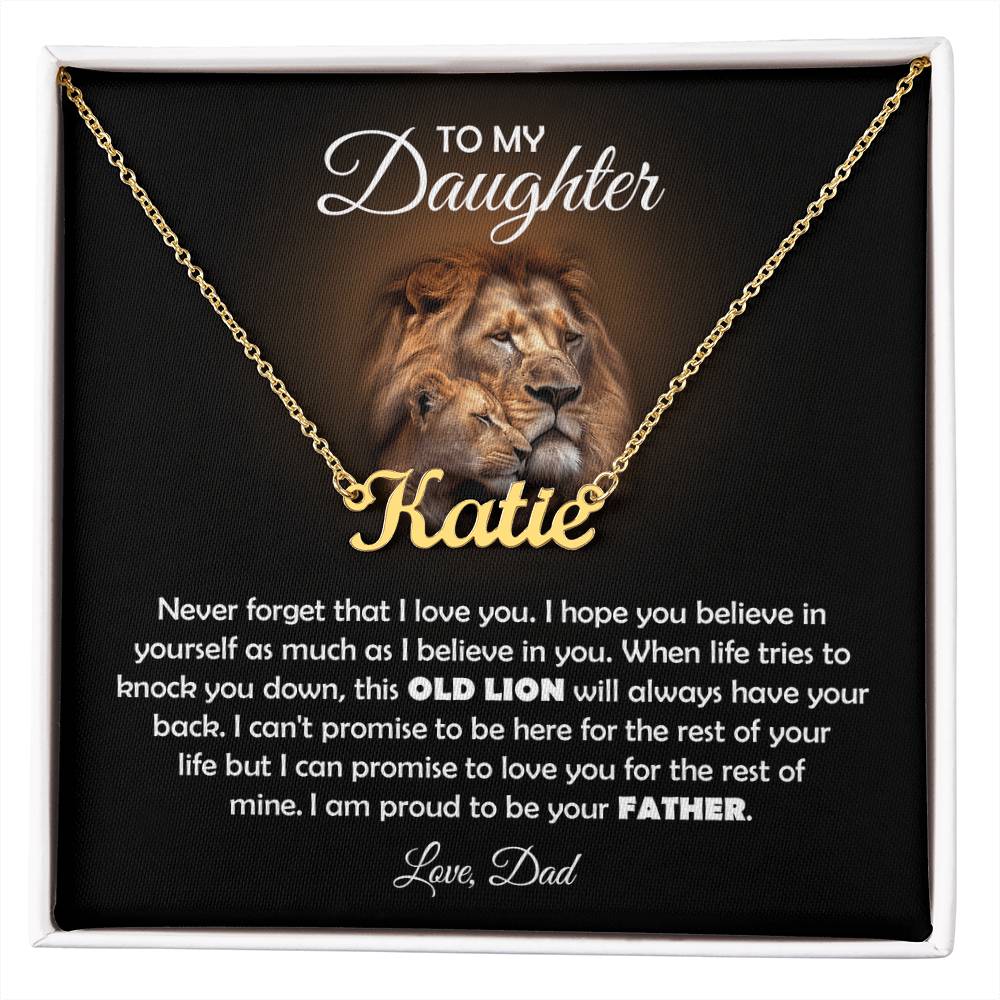 To My Daughter Old Lion Name Necklace Gift Set