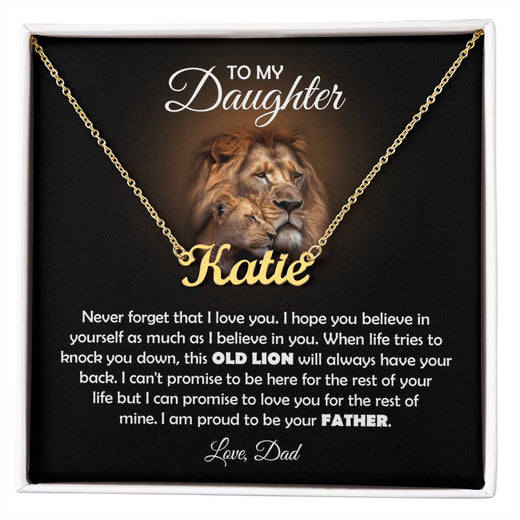To My Daughter Old Lion Name Necklace Gift Set
