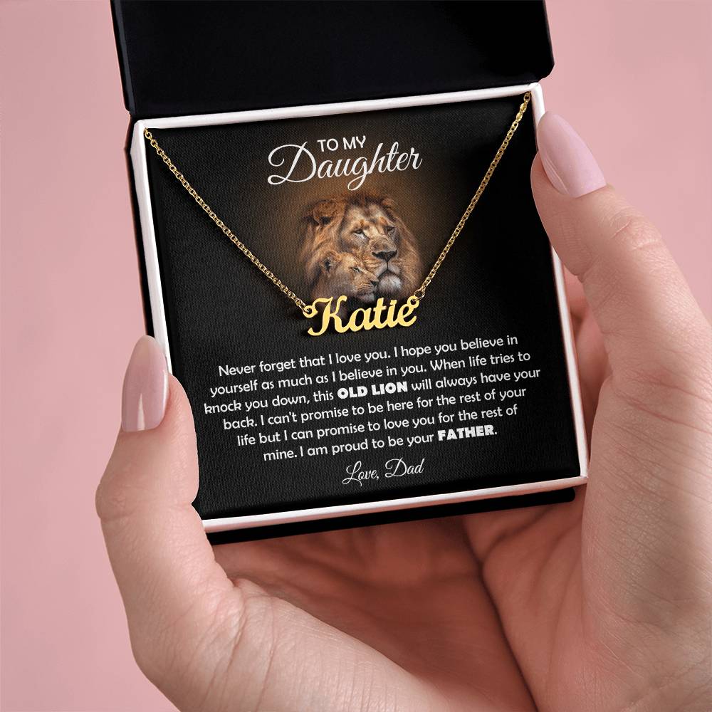 To My Daughter Old Lion Name Necklace Gift Set