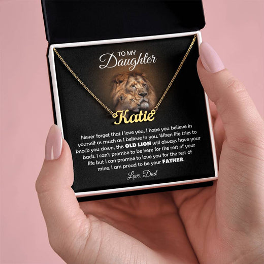 To My Daughter Old Lion Name Necklace Gift Set