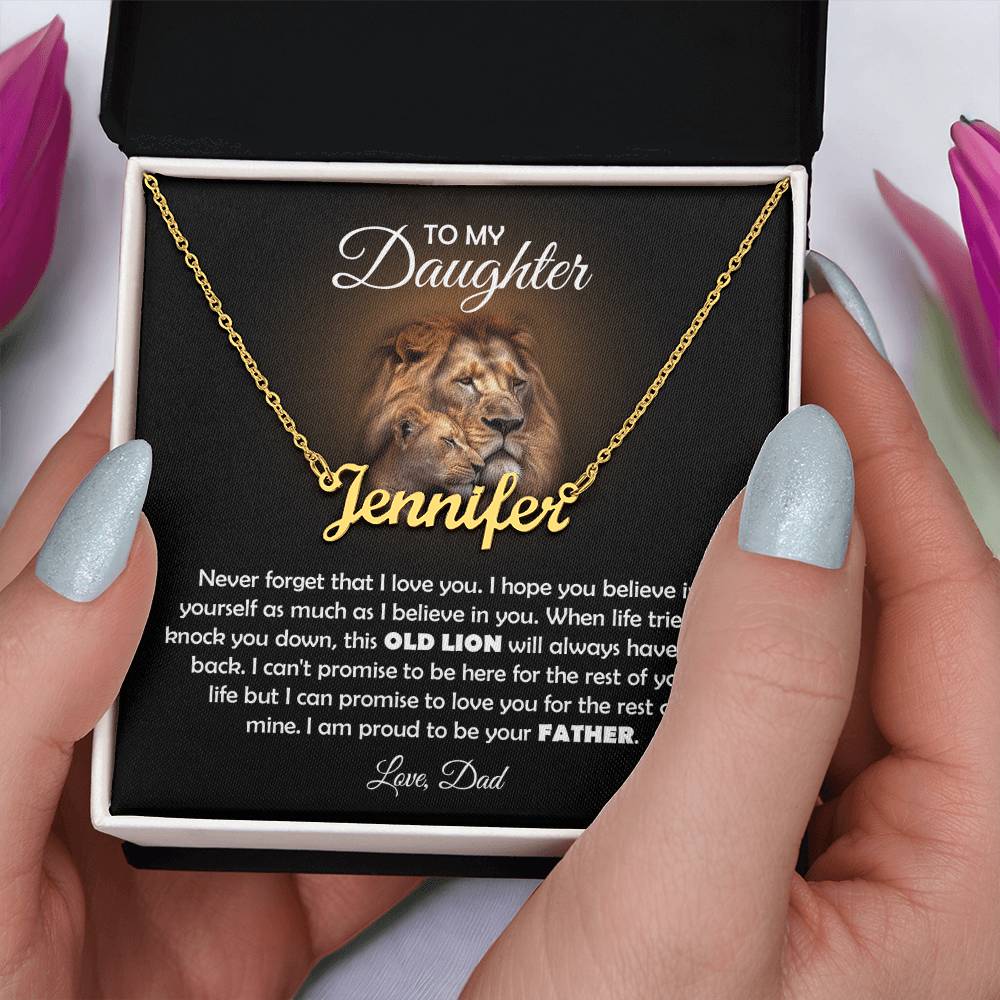 To My Daughter Old Lion Name Necklace Gift Set