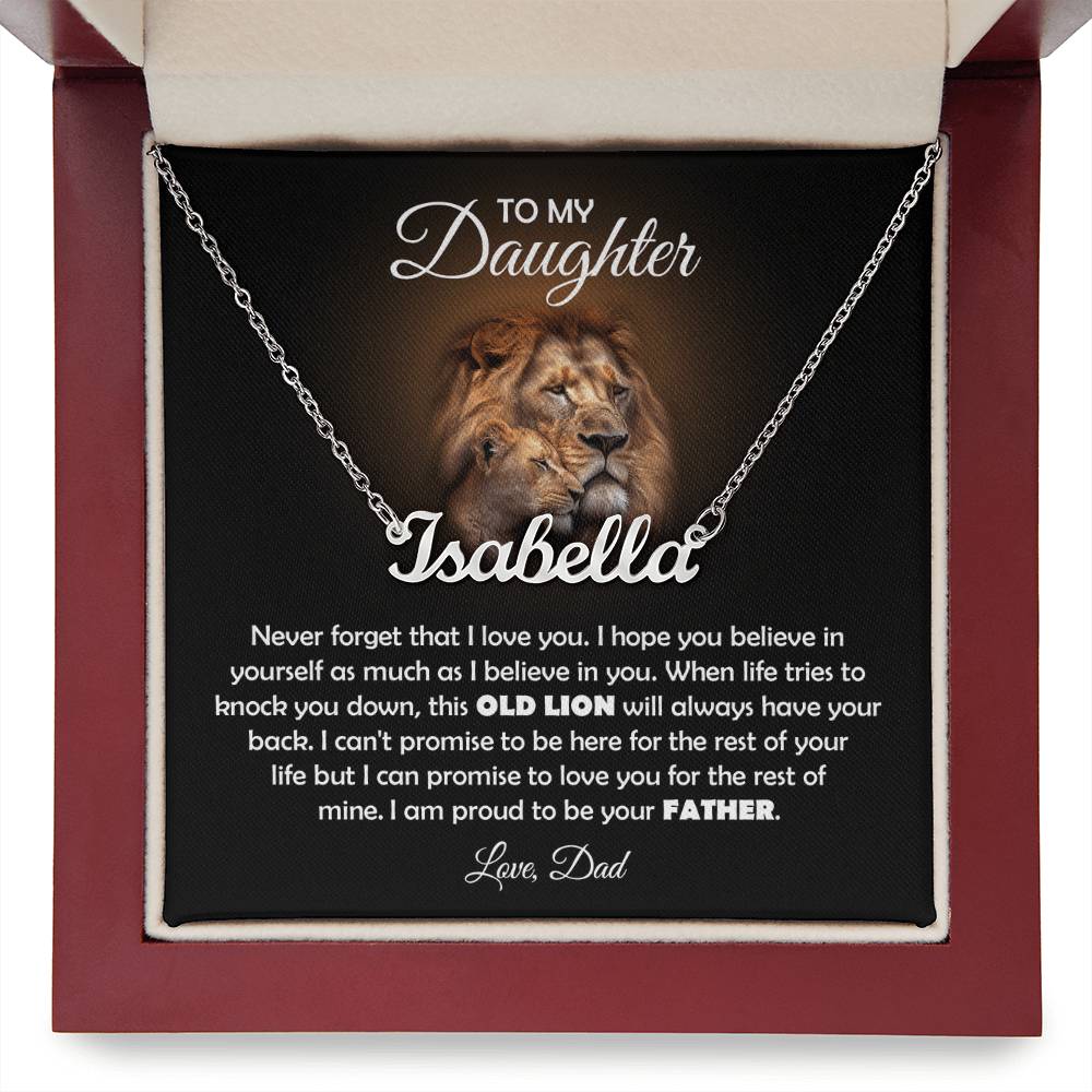 To My Daughter Old Lion Name Necklace Gift Set
