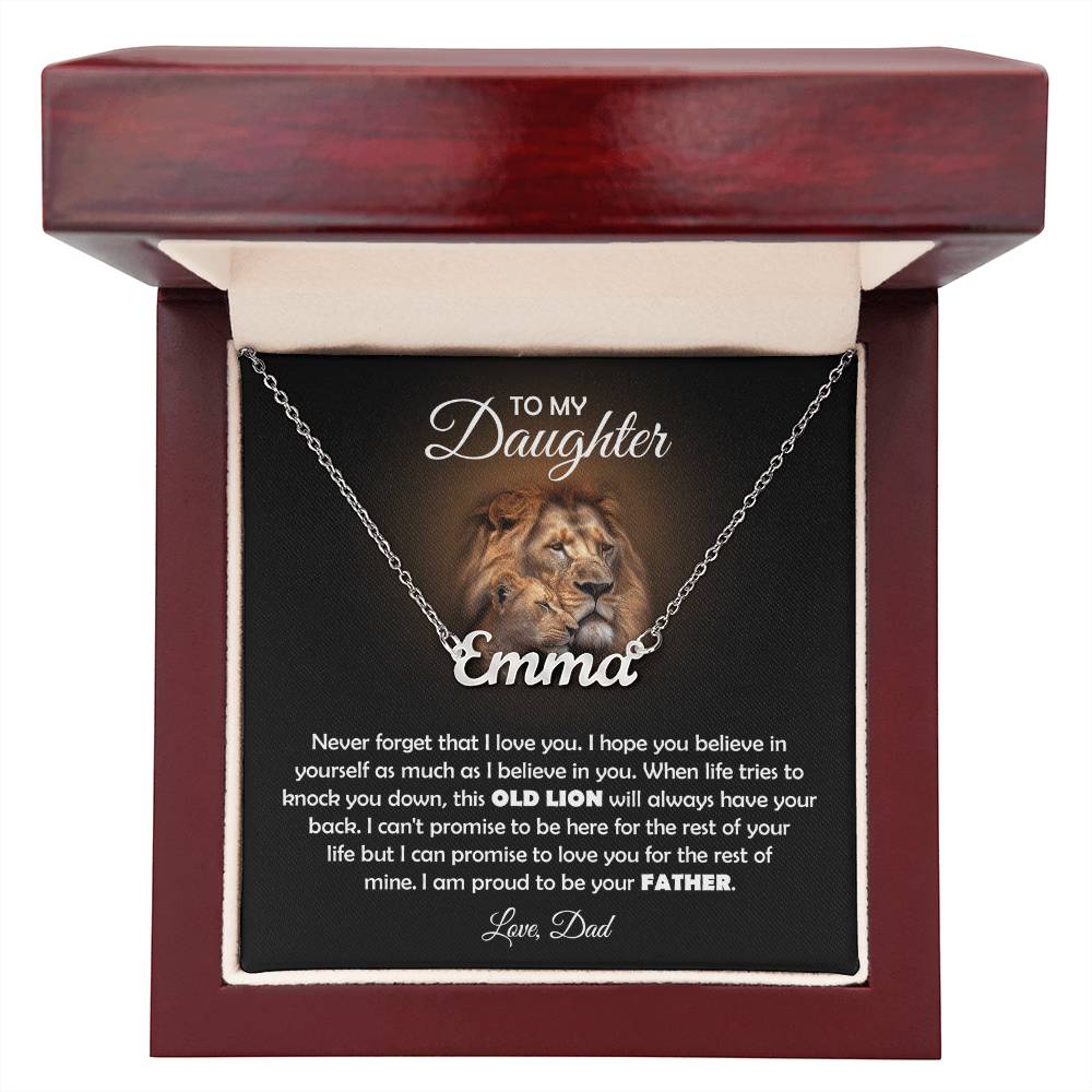 To My Daughter Old Lion Name Necklace Gift Set