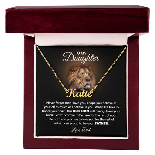To My Daughter Old Lion Name Necklace Gift Set